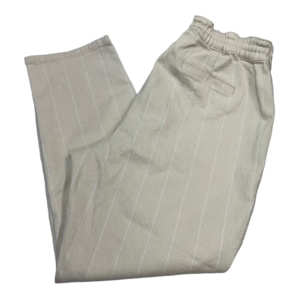J Crew Pants Womens L Beige Denim Striped Elastic Waist Tapered Leg Preppy